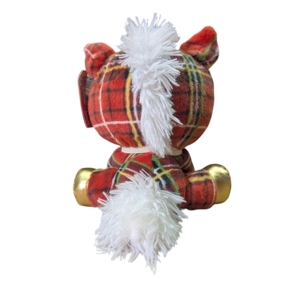 New Macy's Red Green Plaid Plush Animal Horse Gold Paws Holiday Christmas Gift - Picture 5 of 12